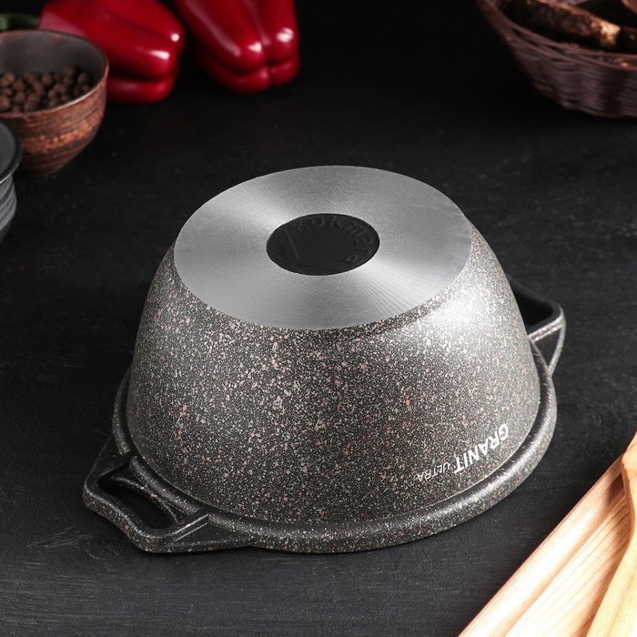 Кастрюля Granit ultra, 10 л, стеклянная крышка, антипригарное покрытие, цвет коричневый