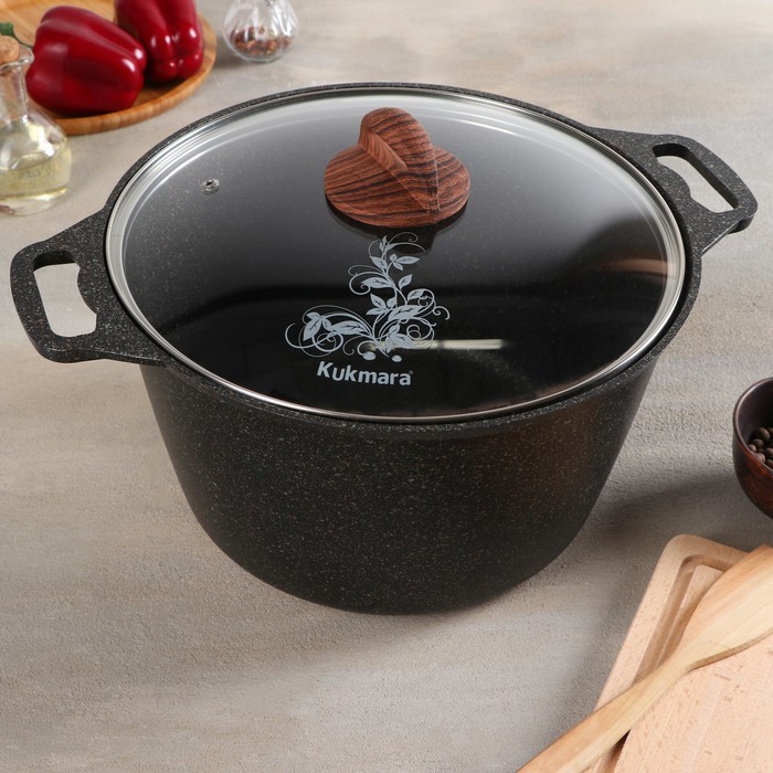 Кастрюля Granit ultra, 10 л, стеклянная крышка, антипригарное покрытие, цвет коричневый