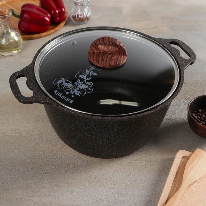 Кастрюля Granit ultra, 10 л, стеклянная крышка, антипригарное покрытие, цвет коричневый