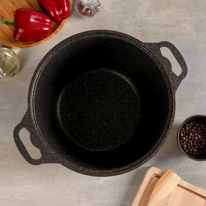 Кастрюля Granit ultra, 10 л, стеклянная крышка, антипригарное покрытие, цвет коричневый