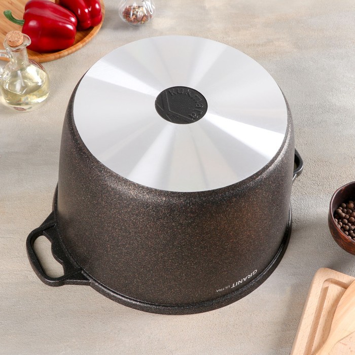 Кастрюля Granit ultra, 10 л, стеклянная крышка, антипригарное покрытие, цвет коричневый