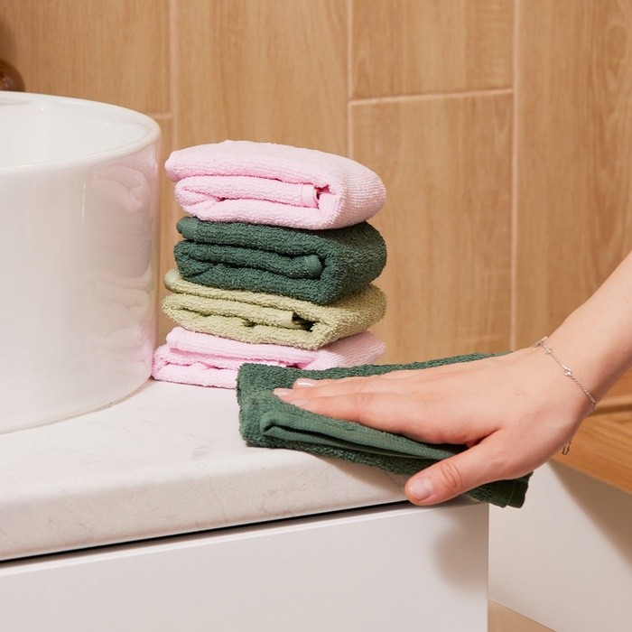 Салфетки махровые «Этель. Счастье это ты», 5 шт., 30×30 см, хлопок 100%, зелёные/розовые