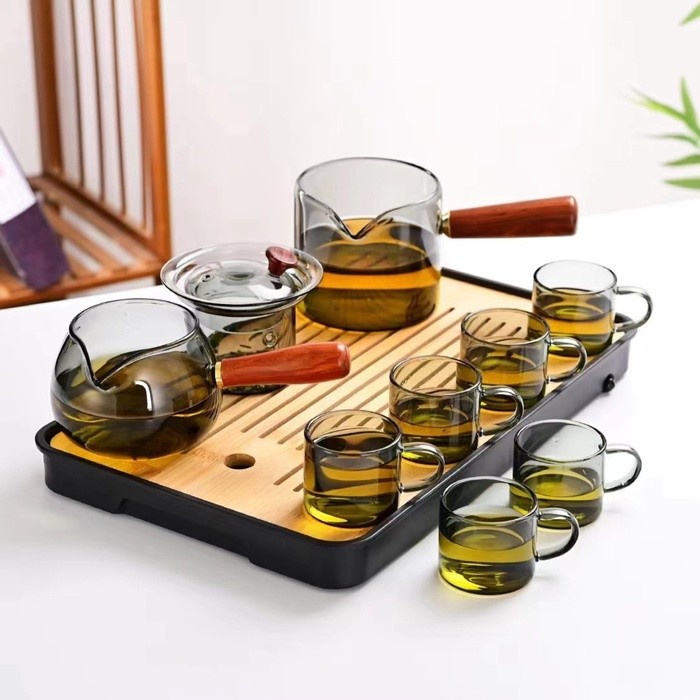 Набор для чайной церемонии ДЖЕКИЧАЙ «Шаньтоу», 9 предметов, на 6 персон, чашка 80 мл, чайник 650 мл, чахай 500 мл, стекло, чёрный