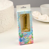 Свеча в торт цифра "1", 5,5х3 см, золото