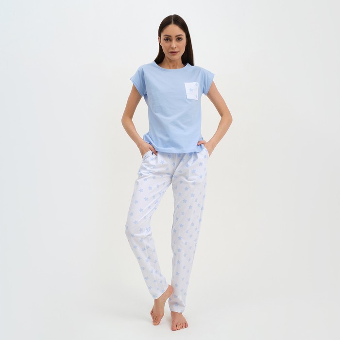 Пижама женская (брюки, футболка) KAFTAN «Звёздочки», размер 40-42, цвет голубой, белый