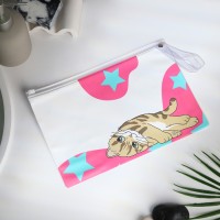 Косметичка для бассейна с застёжкая зип-лок, большая, принт «Котик», прозрачная/розовая