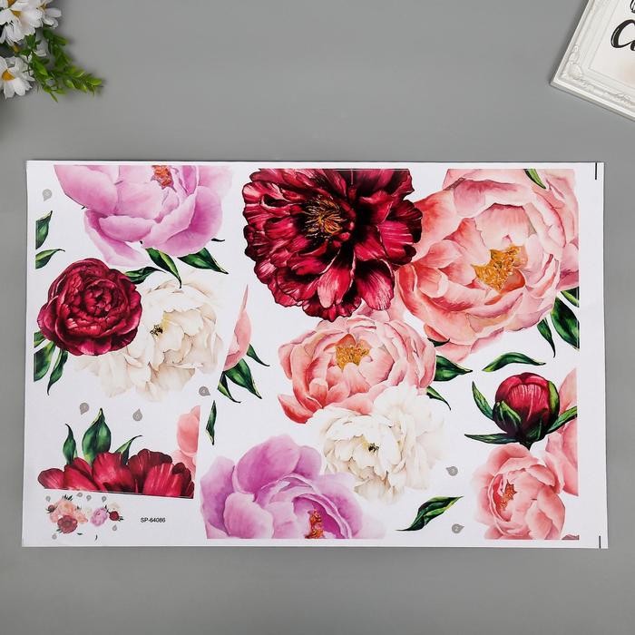 Наклейка пластик интерьерная цветная "Королевские пионы" 40х60 см