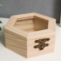 Шкатулка для росписи многогранник со стеклянной вставкой 10х9х4,5 см