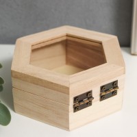 Шкатулка для росписи многогранник со стеклянной вставкой 10х9х4,5 см
