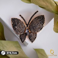 Брошь «Бабочка», серо-чёрная в золоте