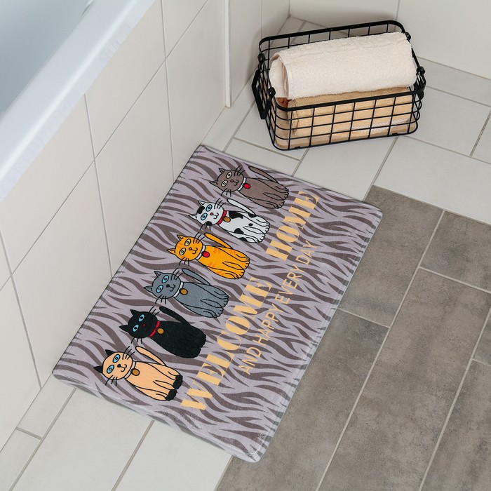 Коврик для ванной и туалета Доляна «Кошки», 40×60 см