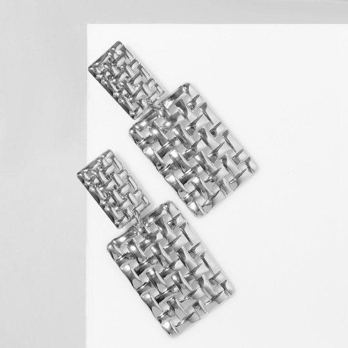 Клипсы для ушей висячие QF «Лёгкость», плетёнка, цвет серебро