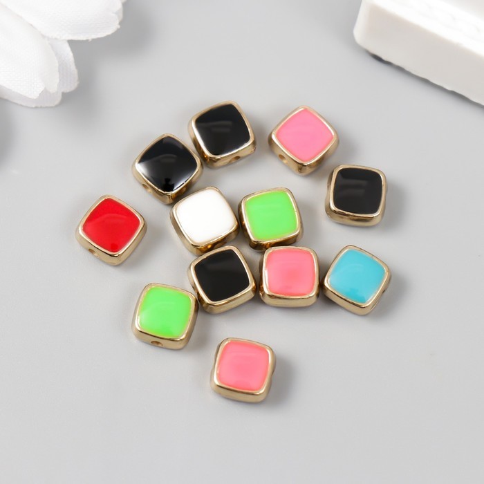 Набор бусин для творчества пластик "Квадратики, яркий глянец" МИКС набор 12 шт 0,7х0,7 см