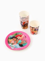 Посуда одноразовая бумажная на 10 персон: стаканы, тарелки, скатерть, Принцессы Дисней