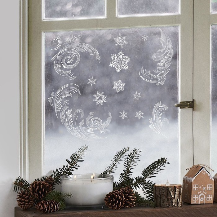 Наклейка для окон «Зимние узоры», многоразовая, 50 × 70 см