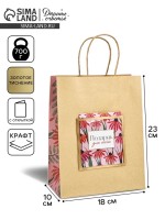 Пакет крафтовый с открыткой «Подарок», MS 18×10×23 см