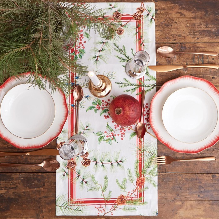 Дорожка на стол новогодняя "Этель" Новогодние листья 30х70 см, 100% хлопок, саржа 190 гр/м2