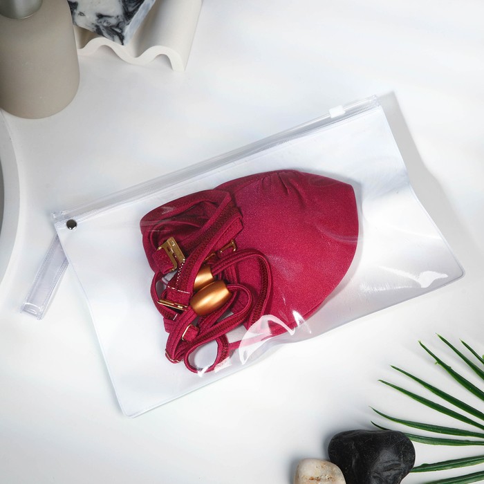 Косметичка для бассейна с застёжкая зип-лок, большая, принт «Тропический», прозрачная/зелёная