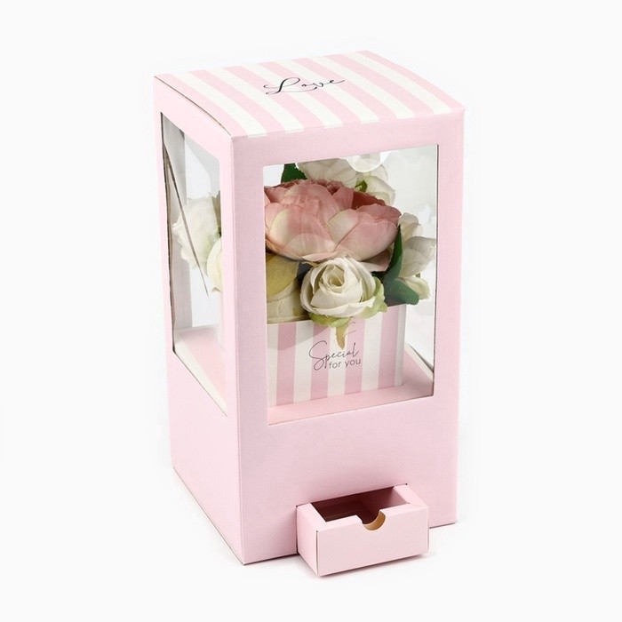 Коробка подарочная для цветов с вазой из МГК складная, упаковка, «Для тебя», 16×23×16 см