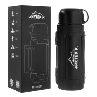 Термос, 2 л, Тропа "Мастер К.", с двумя кружками, сохраняет тепло 24 ч, 34 х 11 см, черный