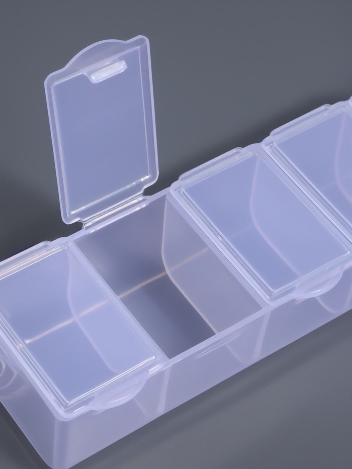 Органайзер для хранения мелочей, 7 ячеек, 19×4.5×3 см, с наклейками, прозрачный