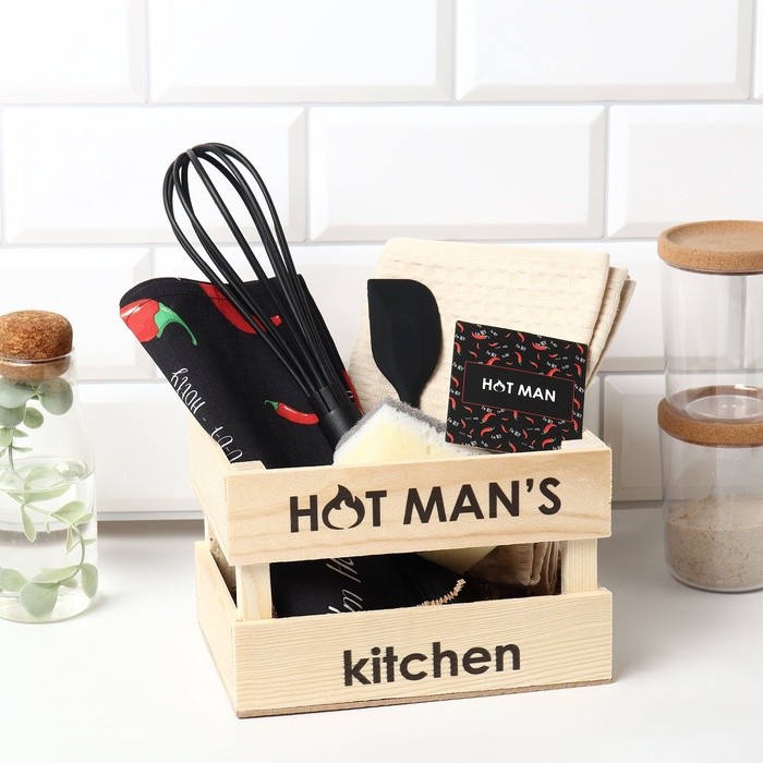 Набор подарочный "Мen's set" полотенце,варежка-прихватка,кух.лопатка,венчик,губка