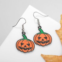 Серьги с эмалью «Тыквы» мультяшные, цвет зелёно-оранжевый в серебре