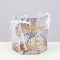 Коробка, складная, белый мрамор, "Шестигранник", 17 × 14,8 × 19,5 см