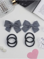 Набор для волос «Школьница галант», 4 резинки 3.5 см, 2 зажима 6.5 см, полосы, серый