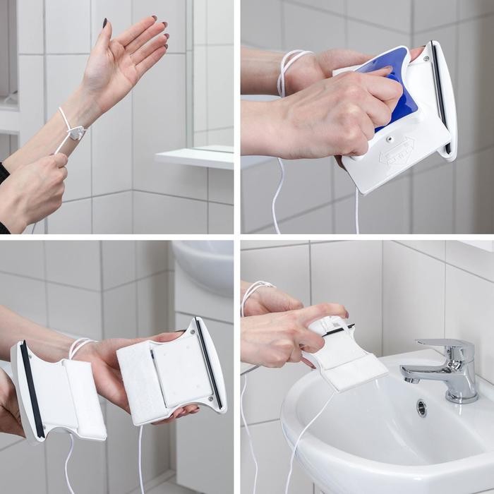 Магнитная щётка для мытья окон с двух сторон Доляна, с водосгоном, на стекло 18-30 мм