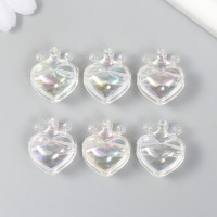 Бусина для творчества пластик "Сердечко с короной сиреневое" 2,1х1,4х2,5 см