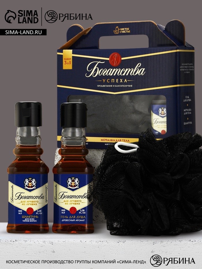 Подарочный набор мужской «Богатства», гель для душа, шампунь для волос, мочалка, Чистое счастье