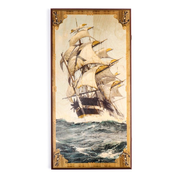 Нарды "Морские", деревянная доска 60 х 60 см, с полем для игры в шашки, микс