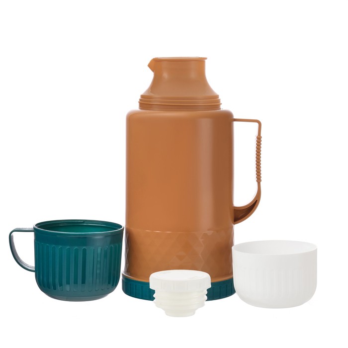 Термос 1.2 л, со стеклянной колбой, сохраняет тепло 18 ч, 15×28 см, коричневый