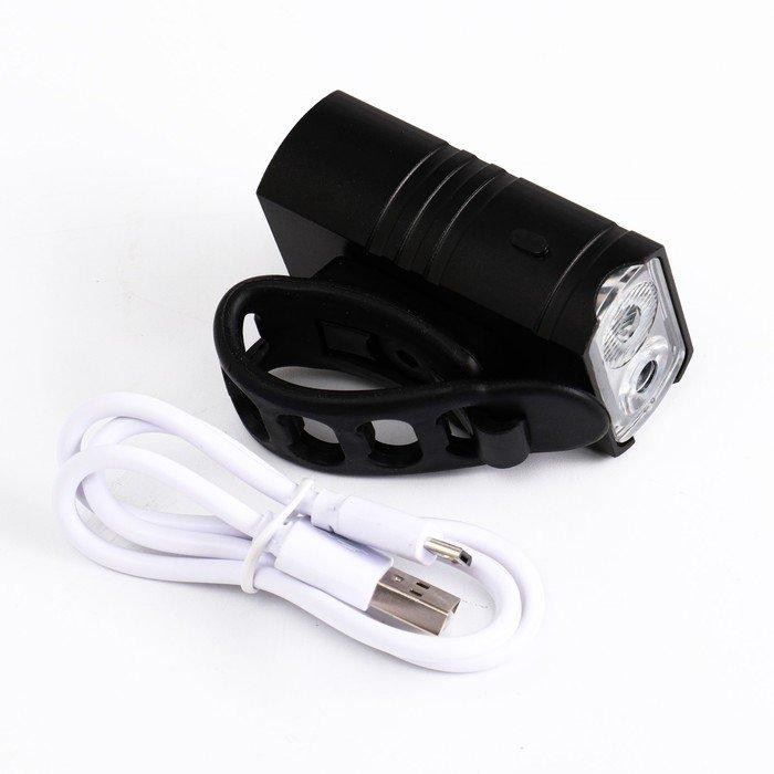 Фонарь велосипедный аккумуляторный, 10Вт, 1200мАч, 600 лм, 6 режимов, 2LED, IPX5, 6.5x3.8 см