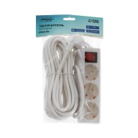 Удлинитель Luazon Lighting, 3 розетки, 7 м, 10 А, 1300 Вт, 3х0.75 мм2, с з/к, с выкл., Б