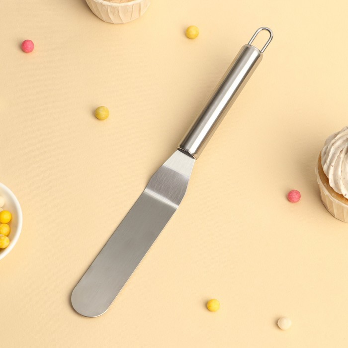 Кондитерская лопатка - палетка изогнутая Доляна, 26.5×3 см, рабочая часть 14.5 см, серебристая
