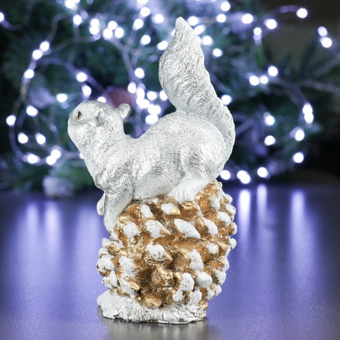 Фигура "Белочка на шишке" серебро, 7х10х18см