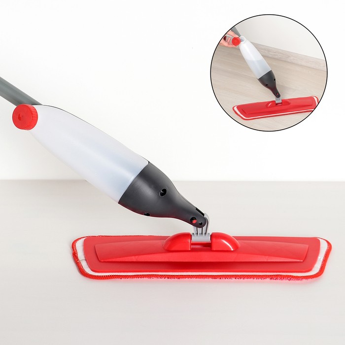 Швабра для мытья пола с распылителем Доляна, насадка из микрофибры, металлическая ручка, 123×14×42 см, красная