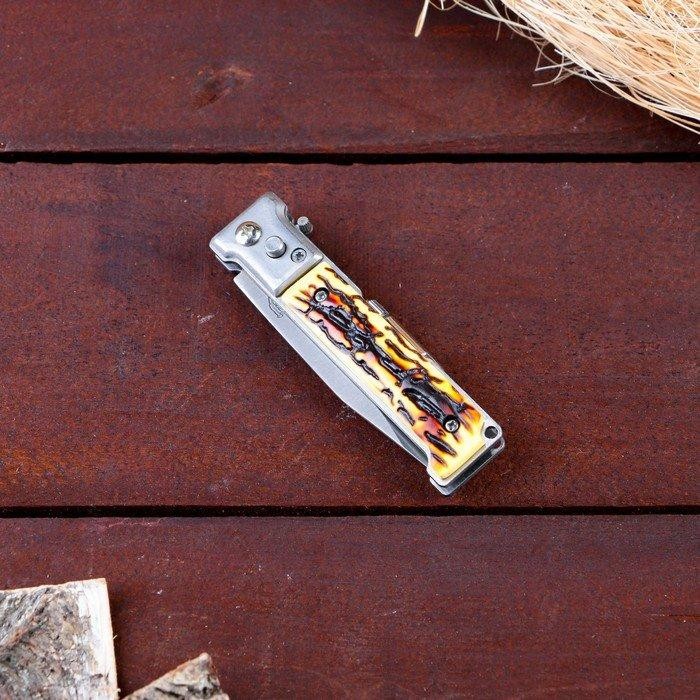 Нож складной полуавтоматический "Пескарь", клинок 6см, с фонариком, слон. кость