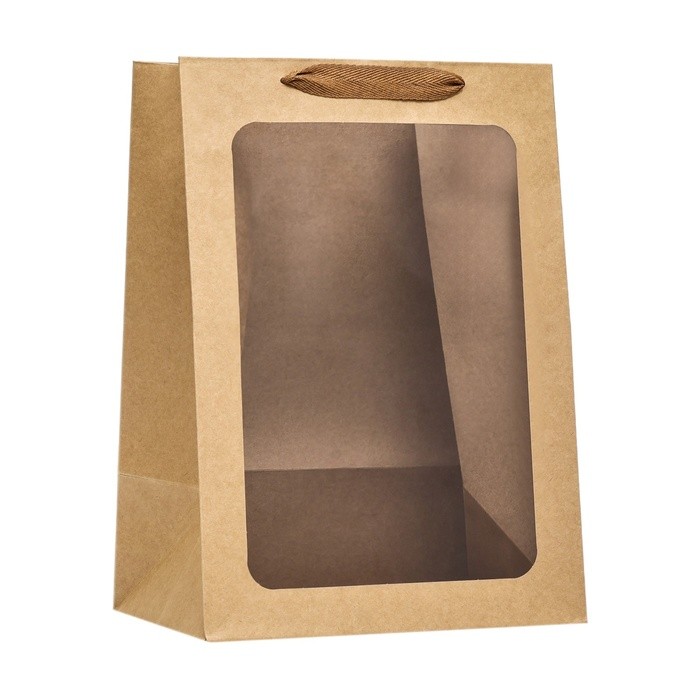 Пакет подарочный, с окном, 35×25×18 см, крафт