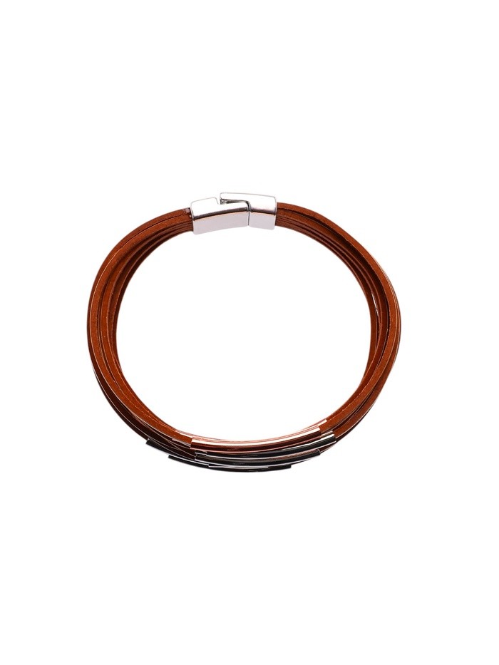 Браслет кожа «На магните» сплошные линии с дугой, цвет бело-бежевый, 18,5 см