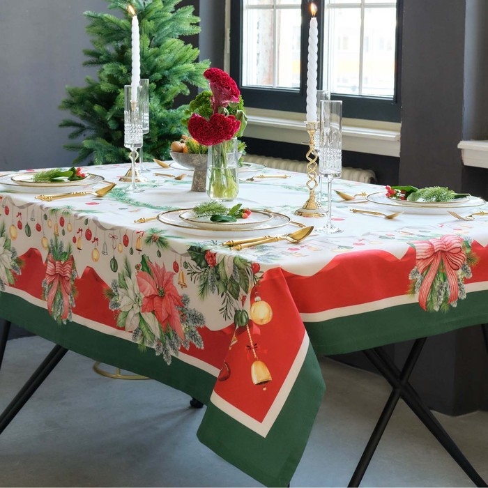 Скатерть новогодняя «Этель. Рождественский венок», 110×150 см, с ВГМО, 100% хлопок, саржа 190 г/м²