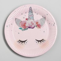 Тарелка одноразовая бумажная «Единорог», 18 см