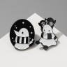 Набор значков (2шт) «Привидение» в шарфике, цвет чёрно-белый в чёрном металле