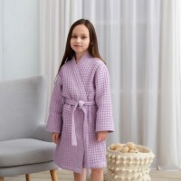 Халат вафельный детский Крошка Я "Boho" размер 30 (98-104 см) цвет сиреневый, 100% хлопок 290 г/м2