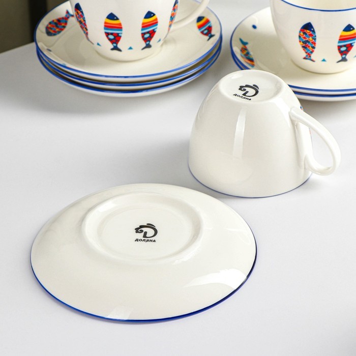 Сервиз чайный Доляна «Емеля»,12 предметов: 6 чашек 280 мл, 6 блюдец d=15 см