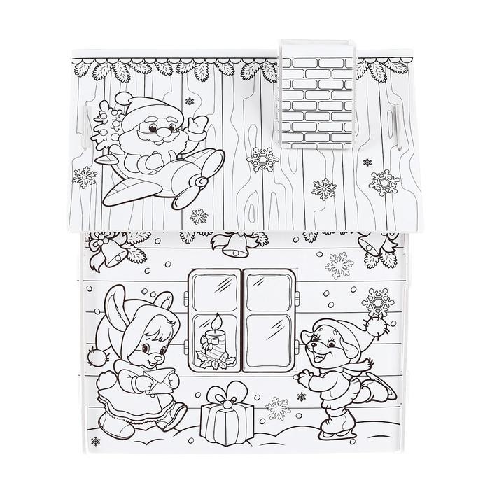 Домик-раскраска 3 в 1 «Весёлые зверята», 5 фломастеров, 6 деталей