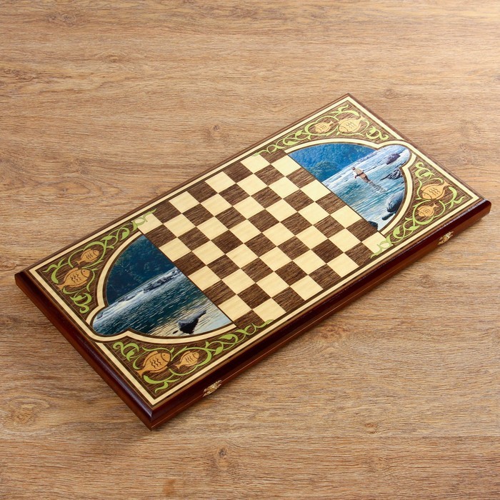 Нарды "Рыбалка", деревянная доска 60 х 60 см, с полем для игры в шашки