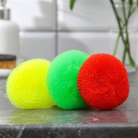 Губки для посуды Доляна «Бублик», 3 шт., пластик, 7×7×2.5 см, МИКС